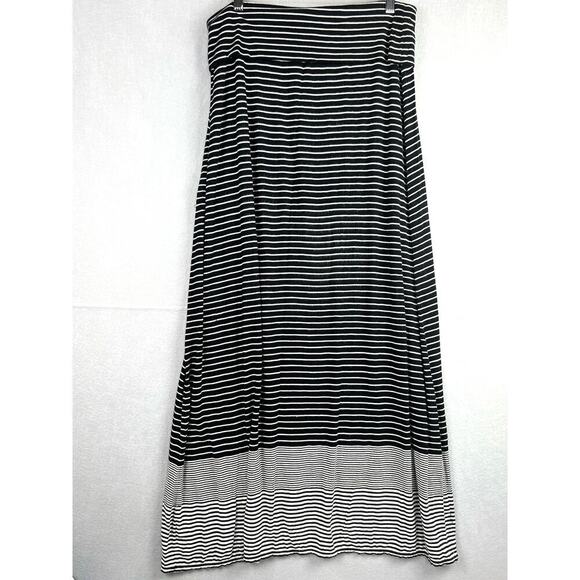 MAX STUDIO Black/White Striped Stretchy Fold Over Waist Blend Maxi Skirt L - Picture 1 of 6